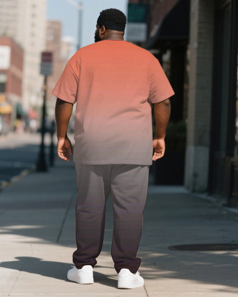 Big & Tall Red Gray Gradient T-Shirt Pants Set for big men view 4