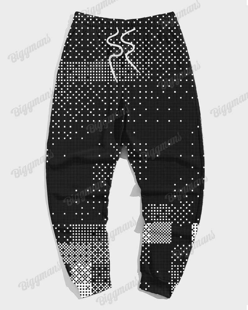 Big & Tall Black Geometric Hoodie Sweatpants Set for big men view 4