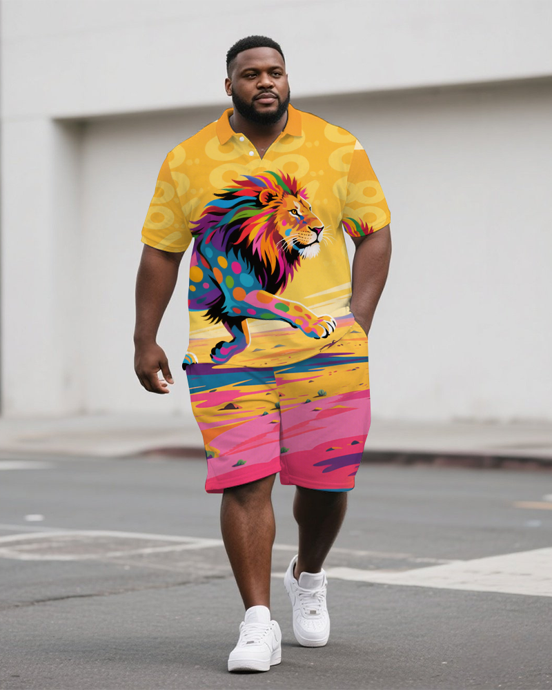 Big & Tall Graffiti Streetwear Polo Shorts Set for big men view 1