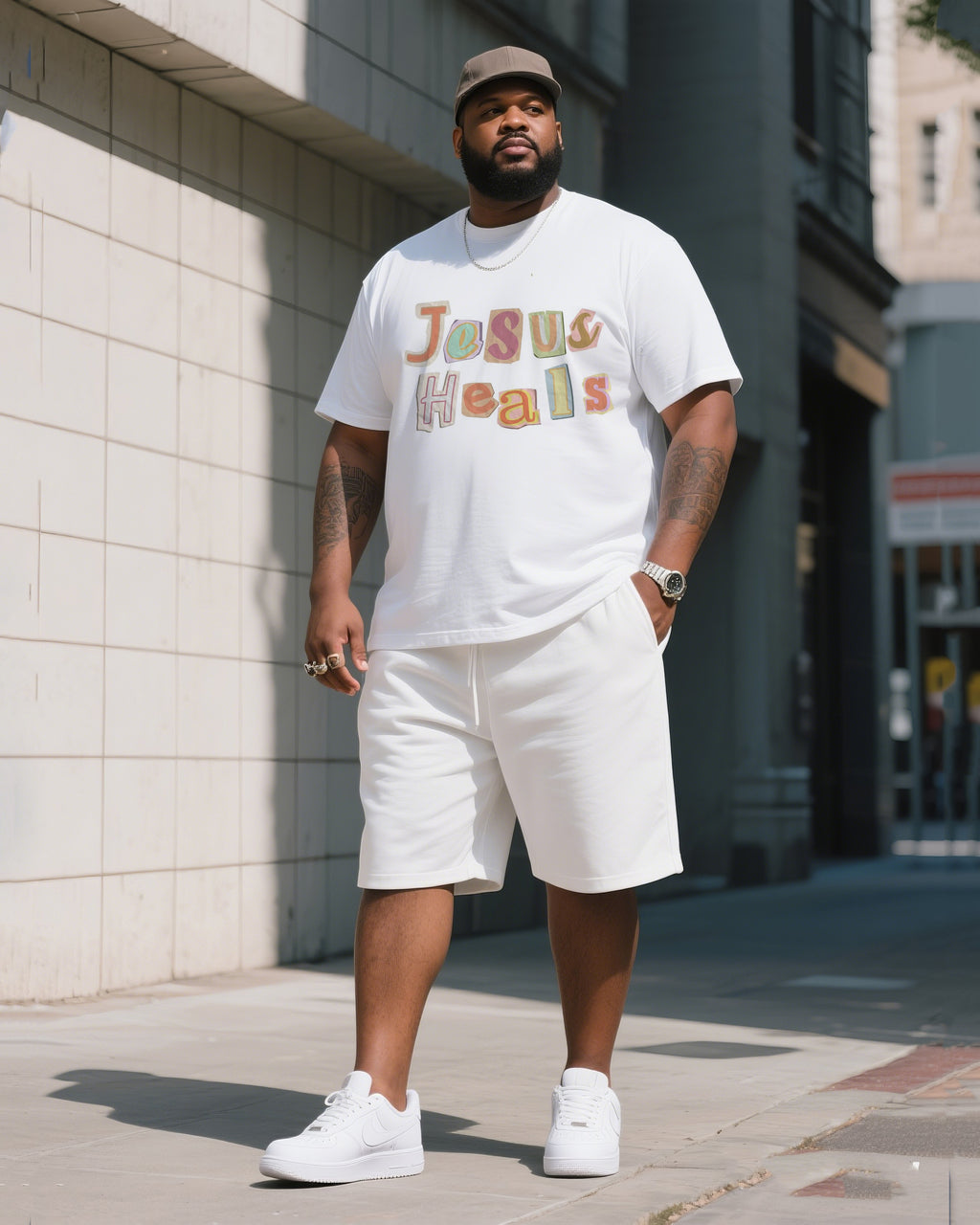 Big & Tall Graphic T-Shirt Shorts Set for big men view 1