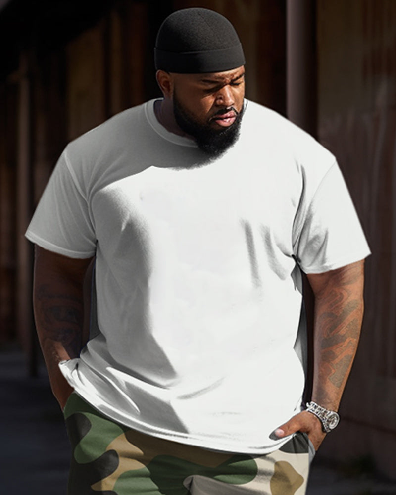 Big & Tall Solid Color Camouflage T-Shirt Pants Set for big men view 2