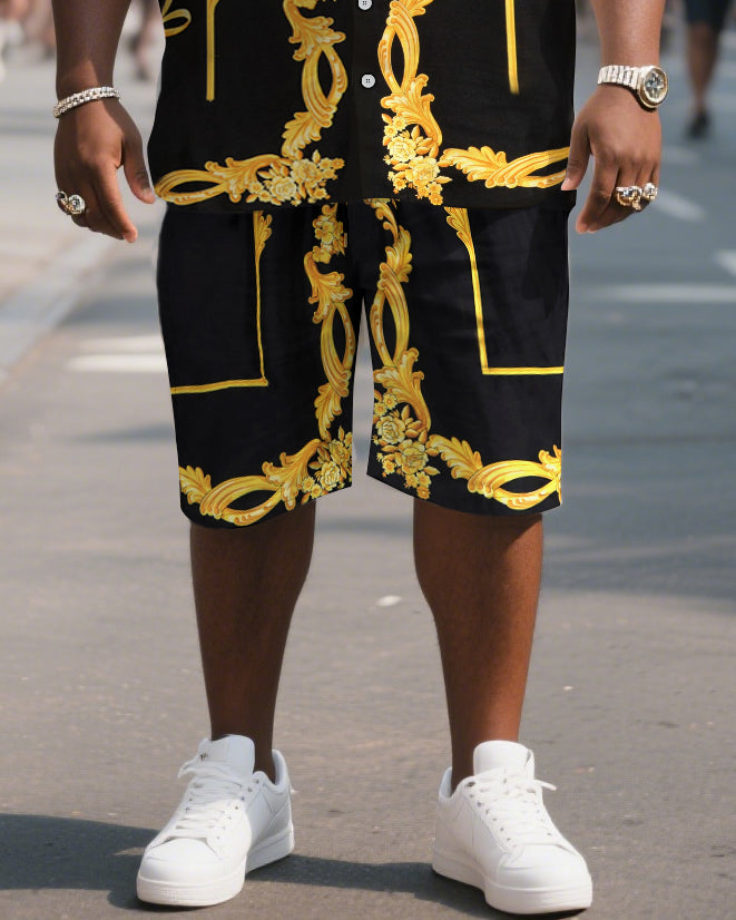 Big & Tall Yellow Graphic T-Shirt Shorts Set for big men view 3
