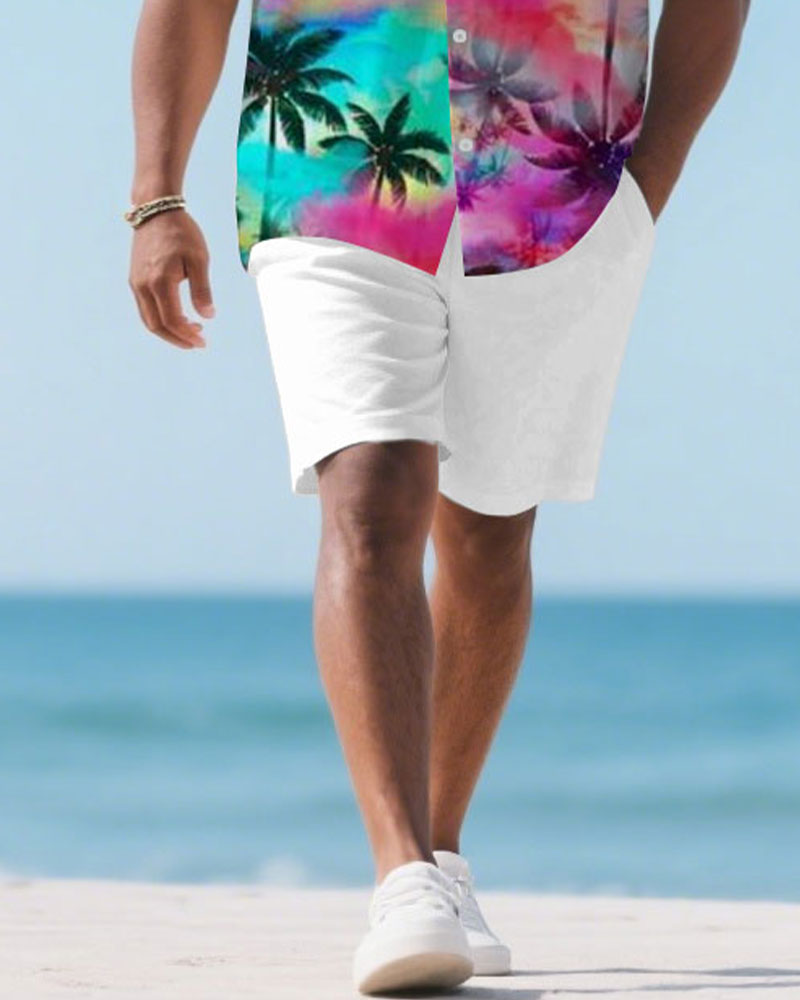 Big & Tall Hawaiian Graphic T-Shirt Shorts Set for big men view 3