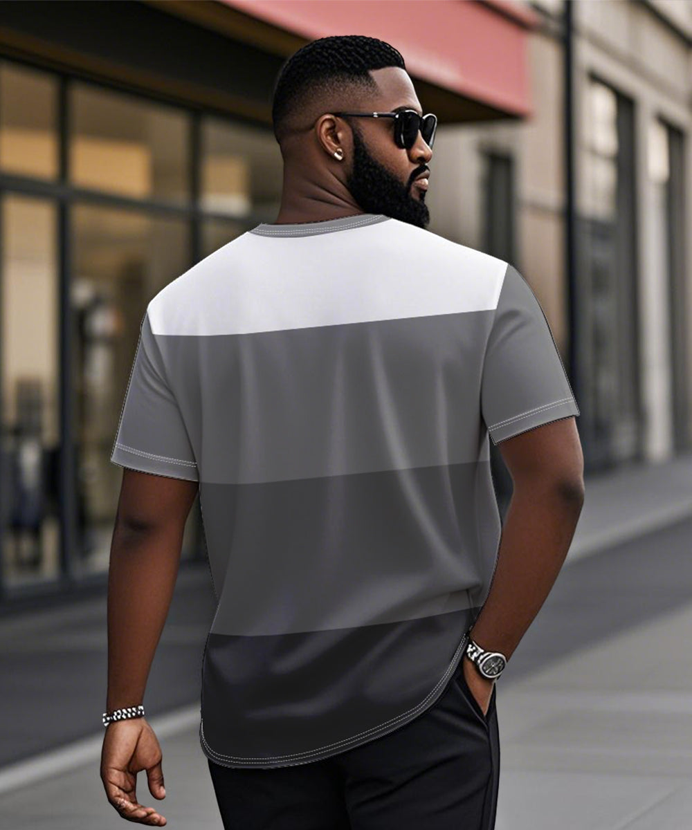 Big & Tall Gray Geometric Striped T-Shirt for big men view 2