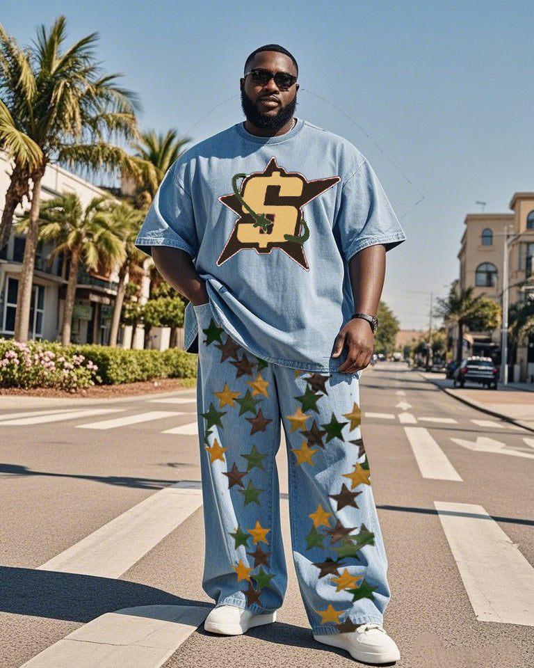 Big & Tall Denim Streetwear T-Shirt Pants Set for big men view 1