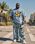 Big & Tall Denim Streetwear T-Shirt Pants Set for big men view 1