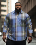 Big & Tall Blue Plaid Shirt Pants Set for big men