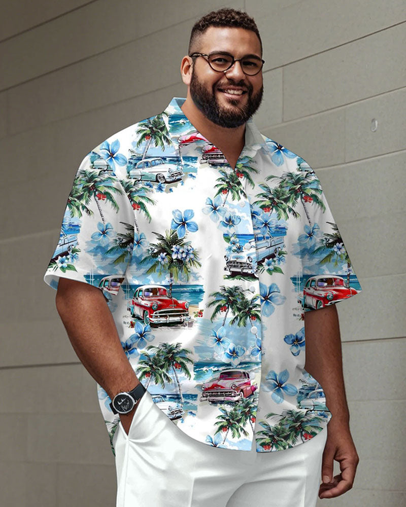 Big & Tall White Hawaiian T-Shirt Pants Set for big men view 2