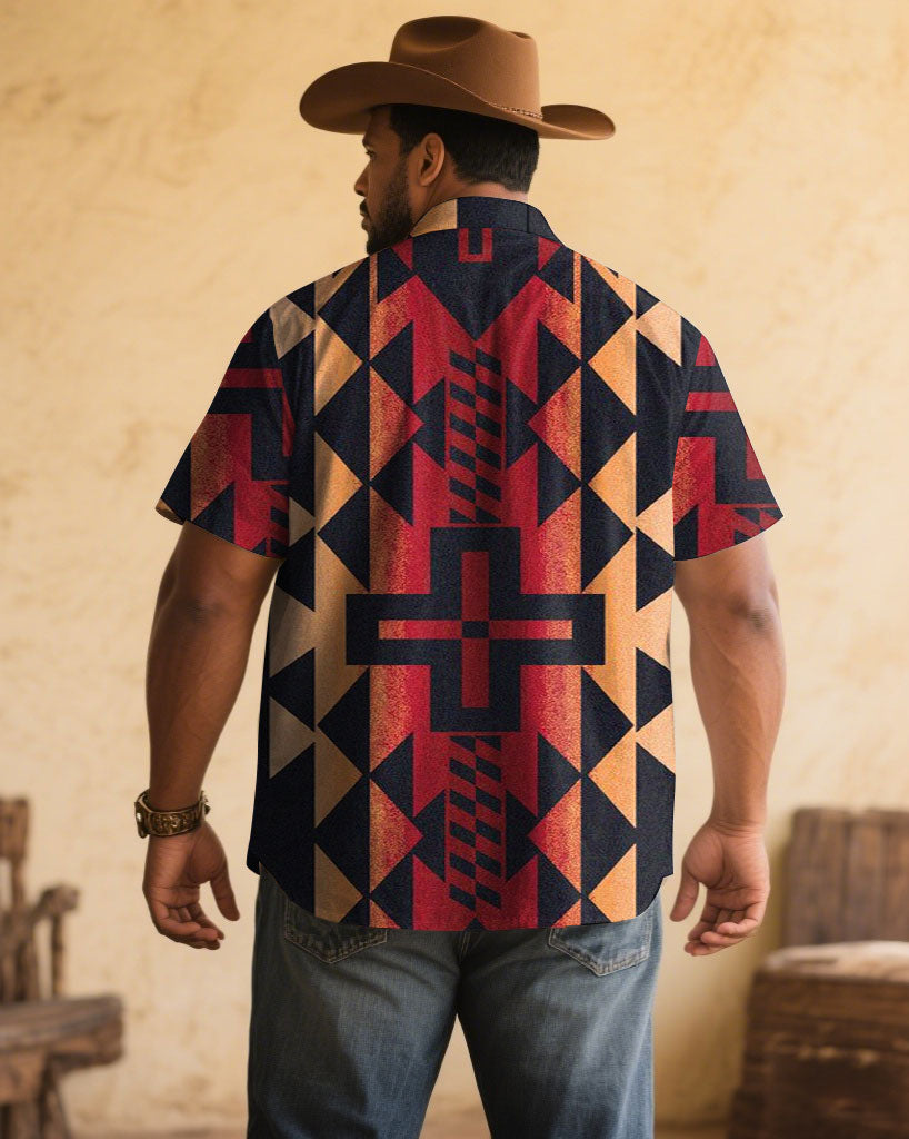 Big & Tall Black Red Western Short Sleeve Shirt for big men view 2