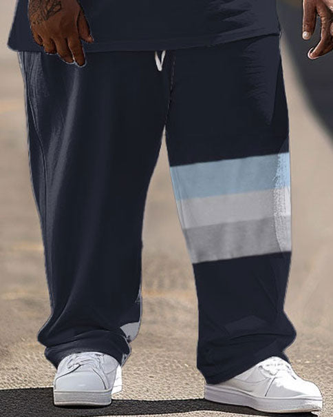 Big & Tall Colorblock Streetwear Two-piece Set for big men view 3