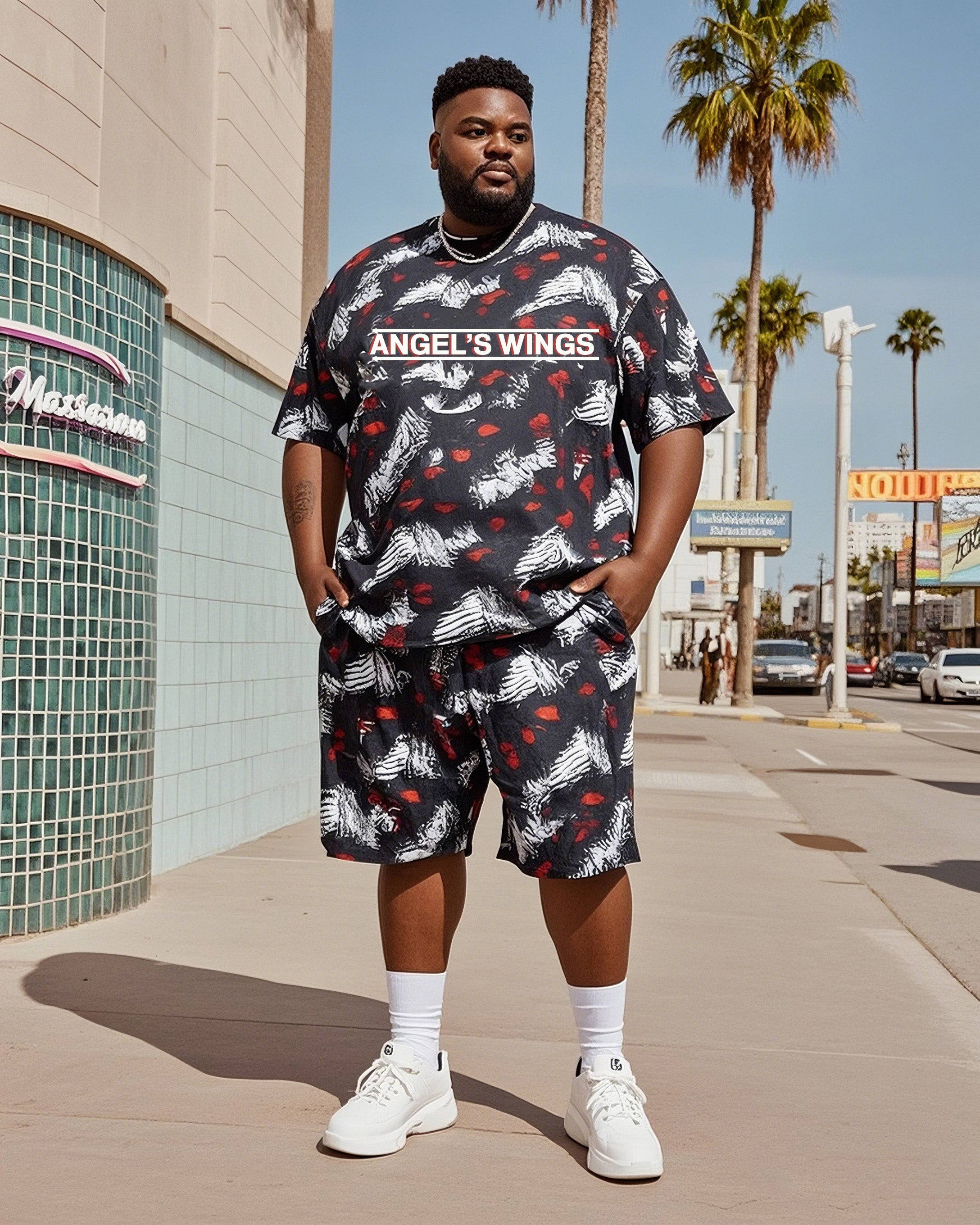Big & Tall Vintage T-Shirt Shorts Set for big men view 1