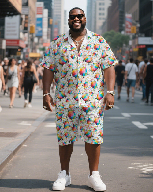 Big & Tall Hawaiian Striped T-Shirt Shorts Set for big men view 1