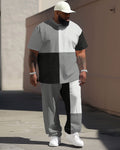 Big & Tall Colorblock Streetwear T-Shirt Pants Set for big men view 1