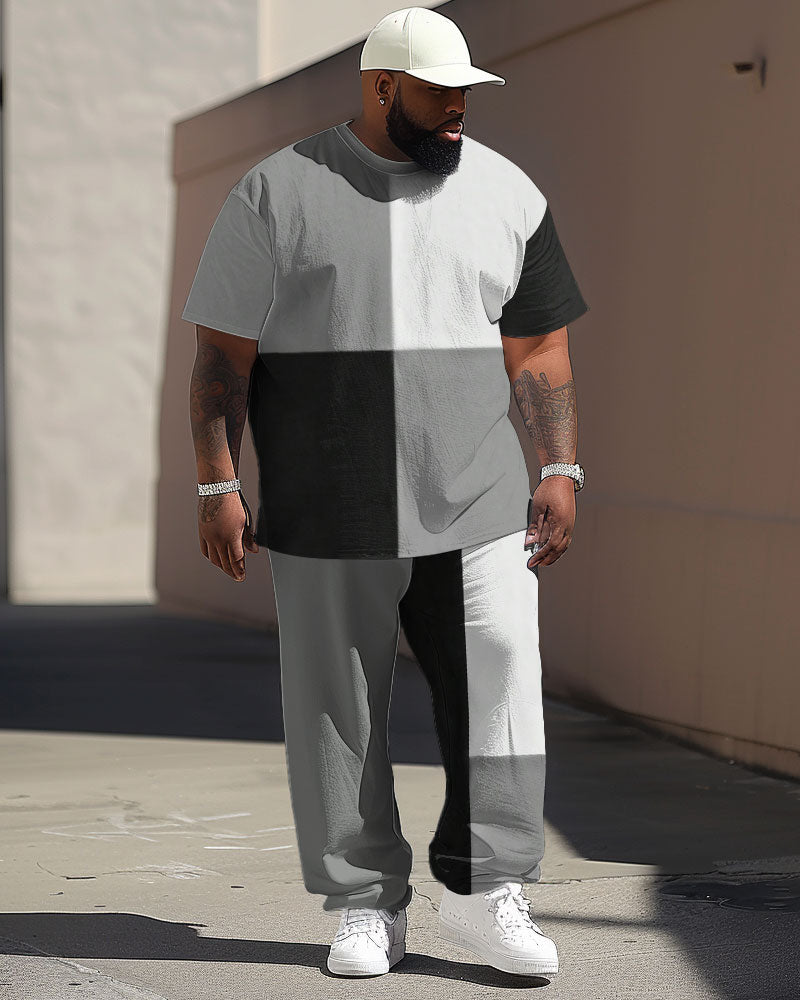 Big & Tall Colorblock Streetwear T-Shirt Pants Set for big men view 1