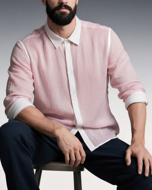 Big & Tall Pink Solid Color Long Sleeve Shirt for big men view 1