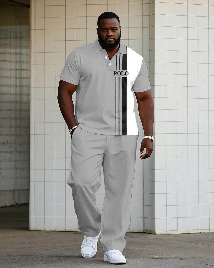 Big & Tall Hawaiian Colorblock Graphic Polo Pants Set for big men view 1