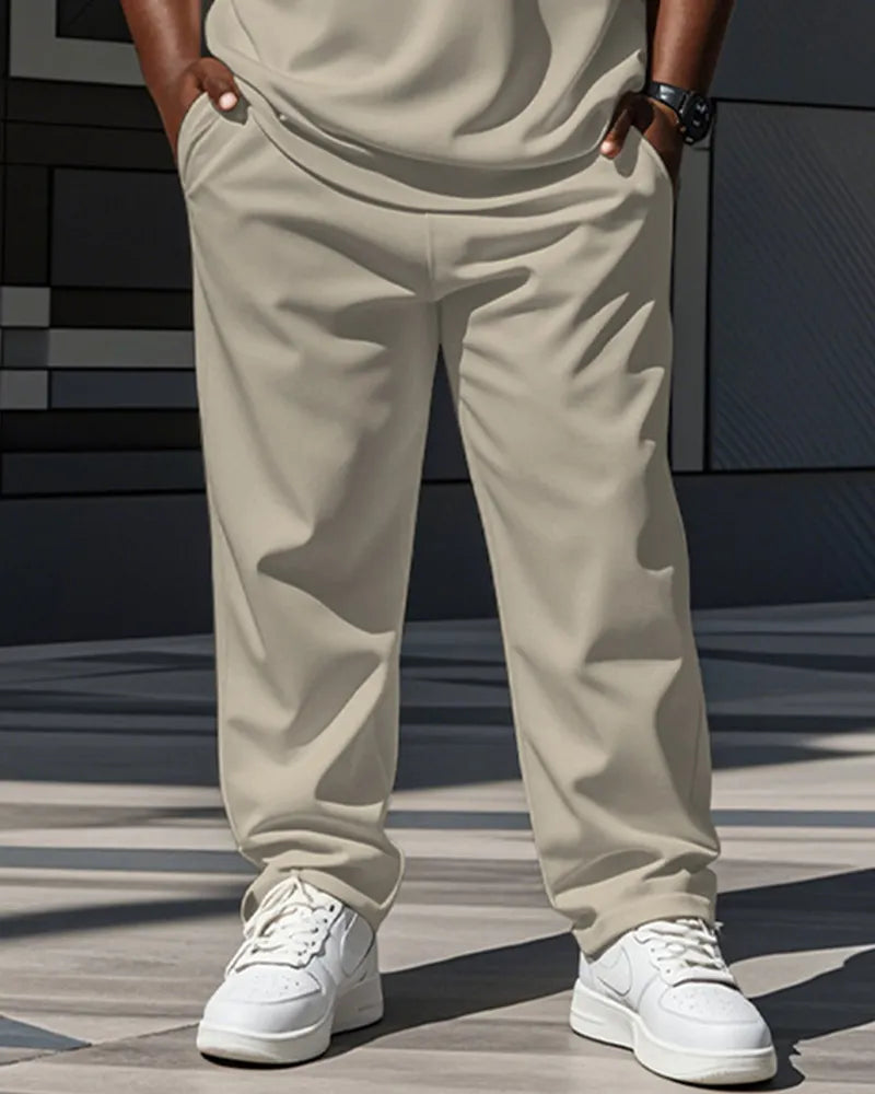Big & Tall Khaki Striped Graphic Polo Pants Set for big men view 3