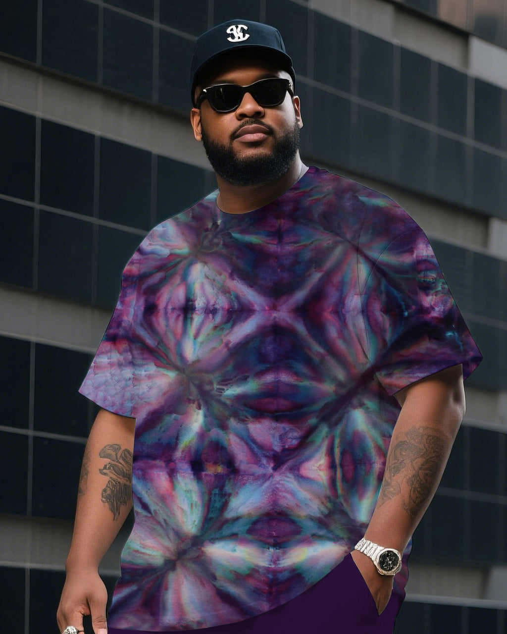 Big & Tall Colorblock Gradient T-Shirt Shorts Set for big men view 2