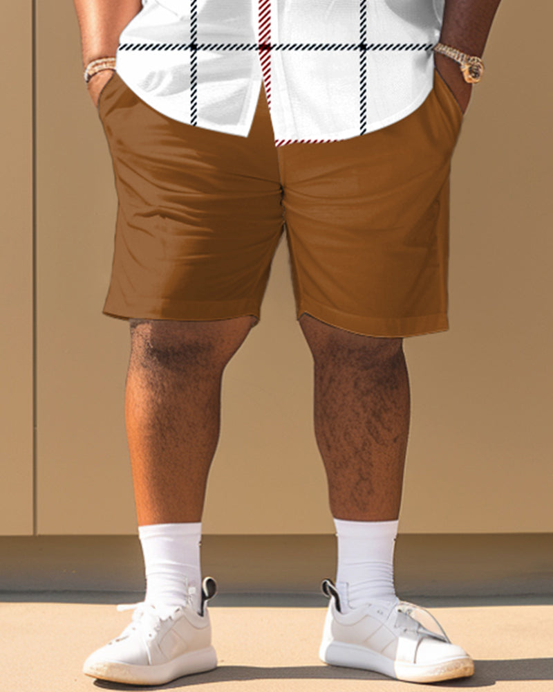 Big & Tall Plaid Graphic T-Shirt Shorts Set for big men view 3