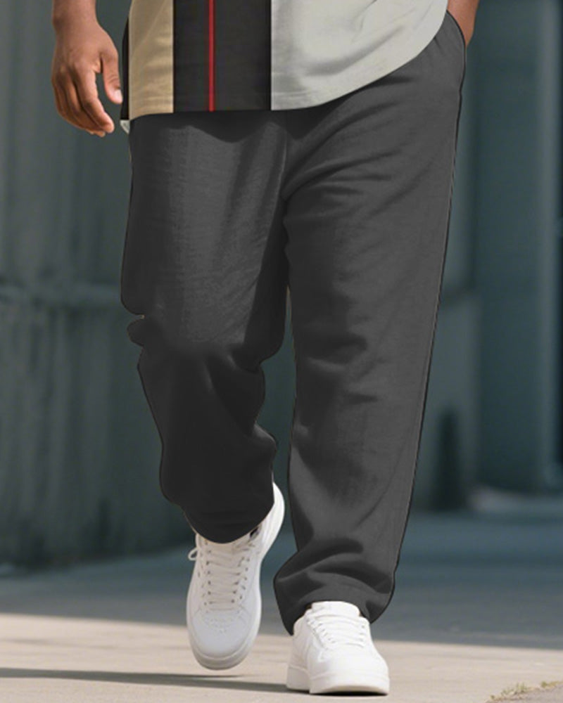 Big & Tall Black Gray Colorblock T-Shirt Pants Set for big men view 3
