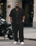 Big & Tall Black Striped Patchwork T-Shirt Pants Set for big men view 1