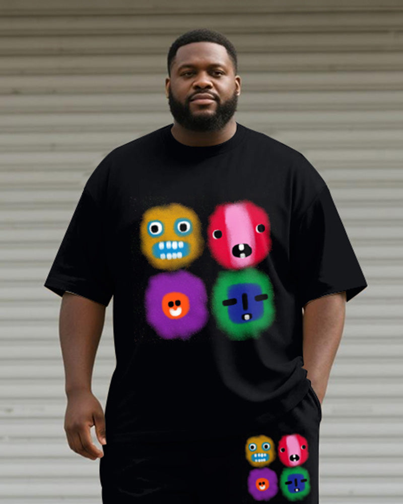 Big & Tall Black Graphic Graffiti T-Shirt Shorts Set for big men view 2