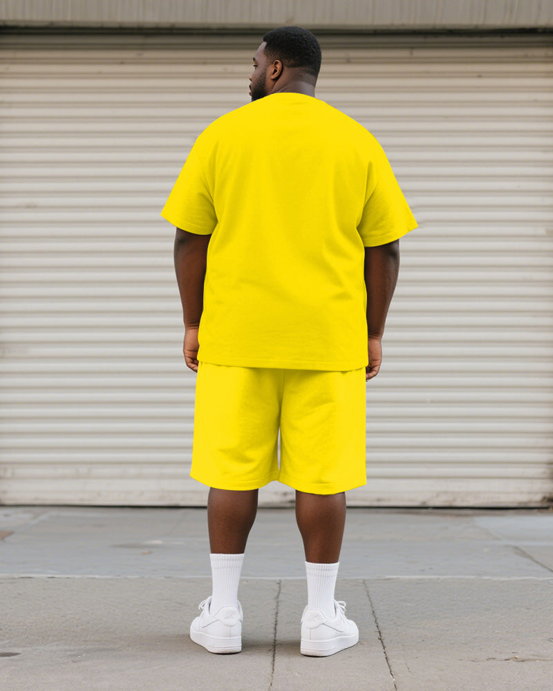Big & Tall Yellow Graphic Graffiti T-Shirt Shorts Set for big men view 4