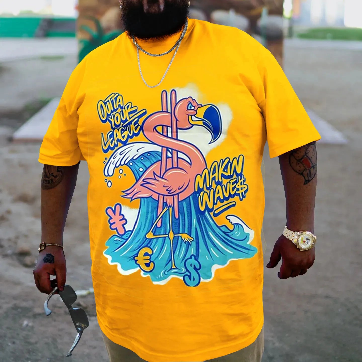 Big & Tall Yellow Graphic Streetwear T-Shirt for big men view 3