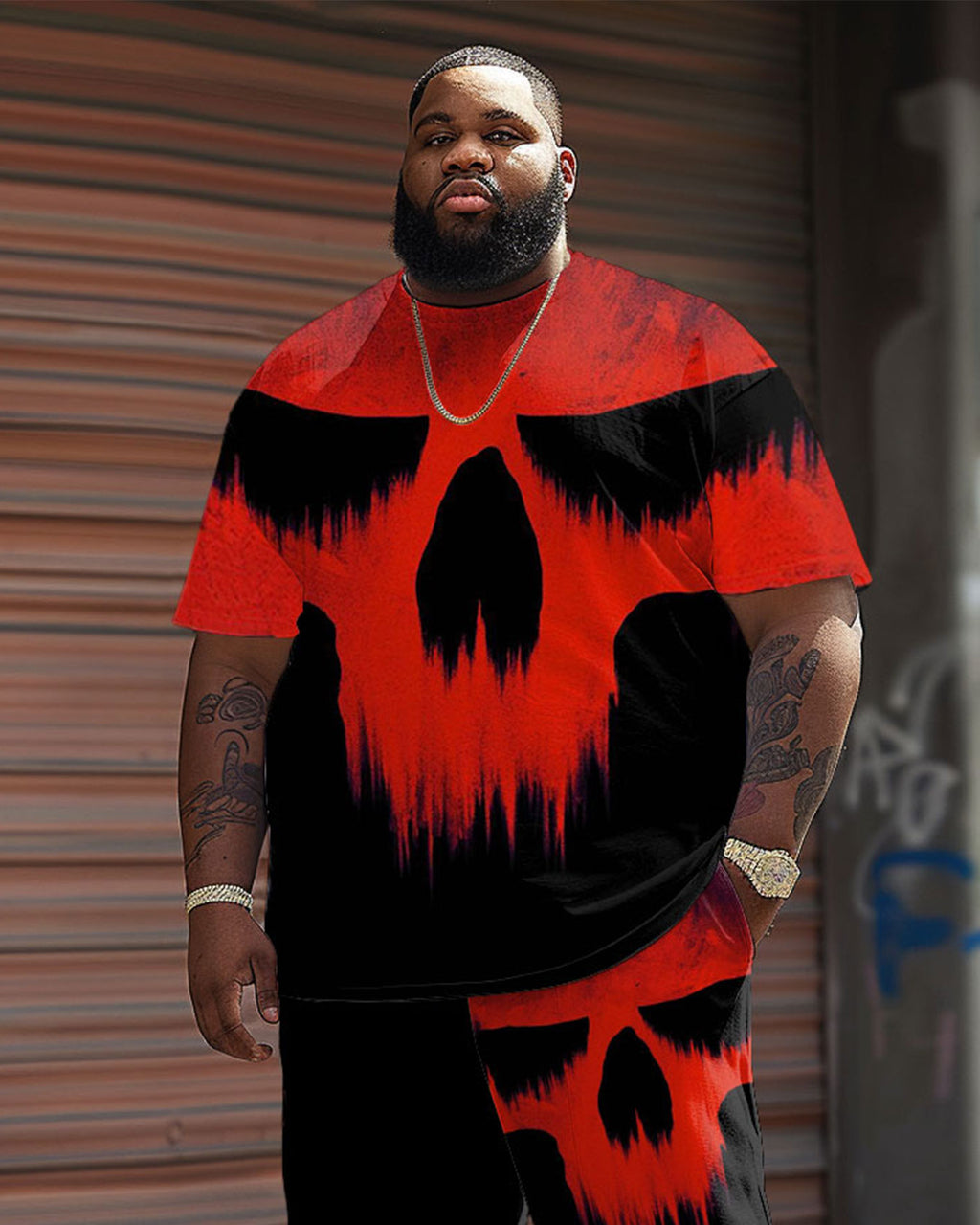Big & Tall Graphic Streetwear T-Shirt Shorts Set for big men view 2