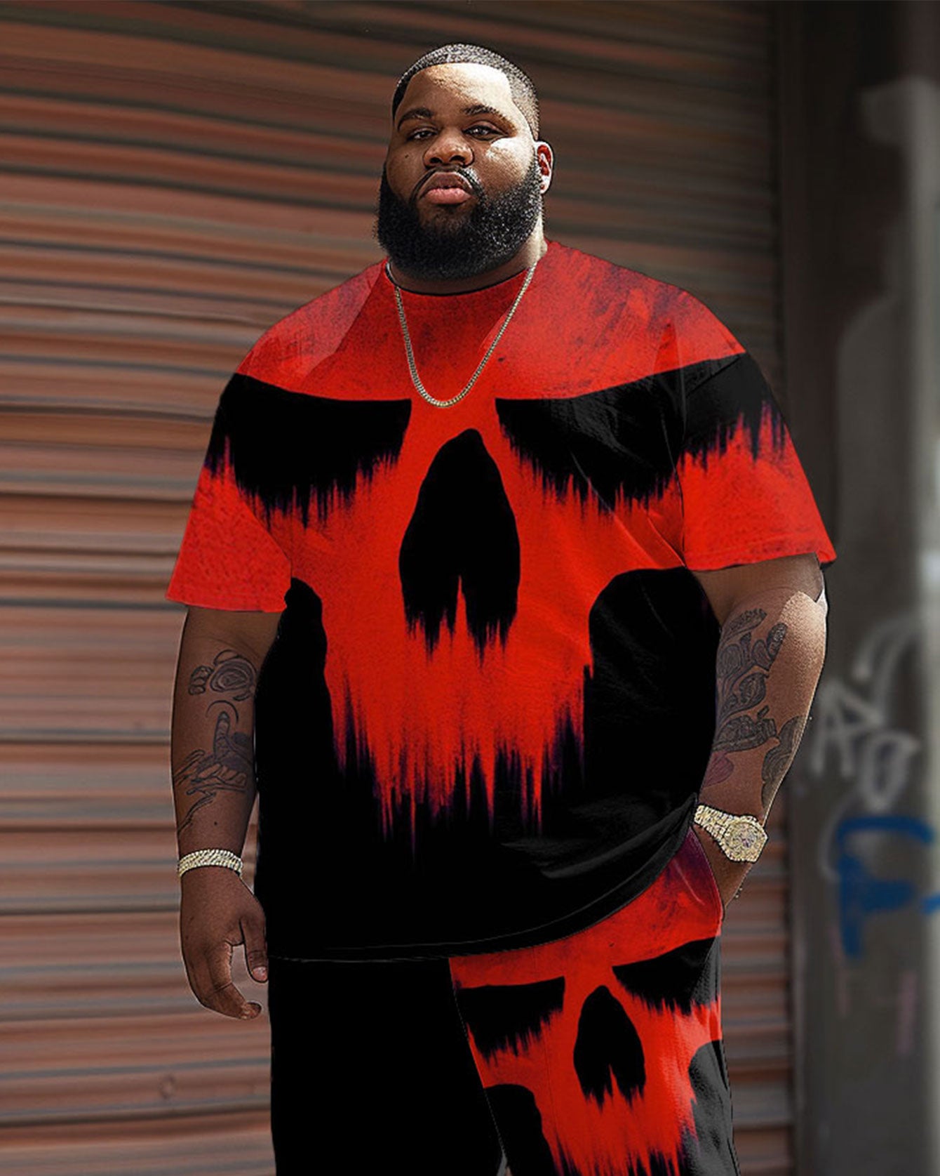 Big & Tall Graphic Streetwear T-Shirt Shorts Set for big men view 2