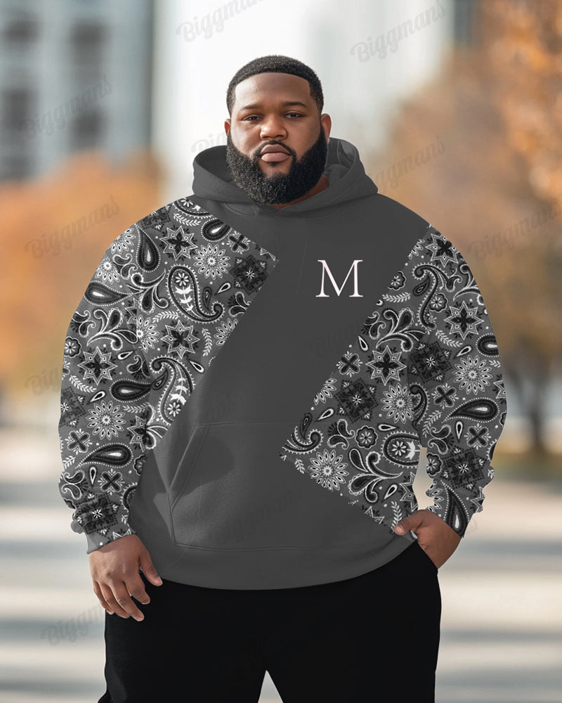 Big & Tall Graphic Patchwork Hoodie Sweatpants Set for big men view 2