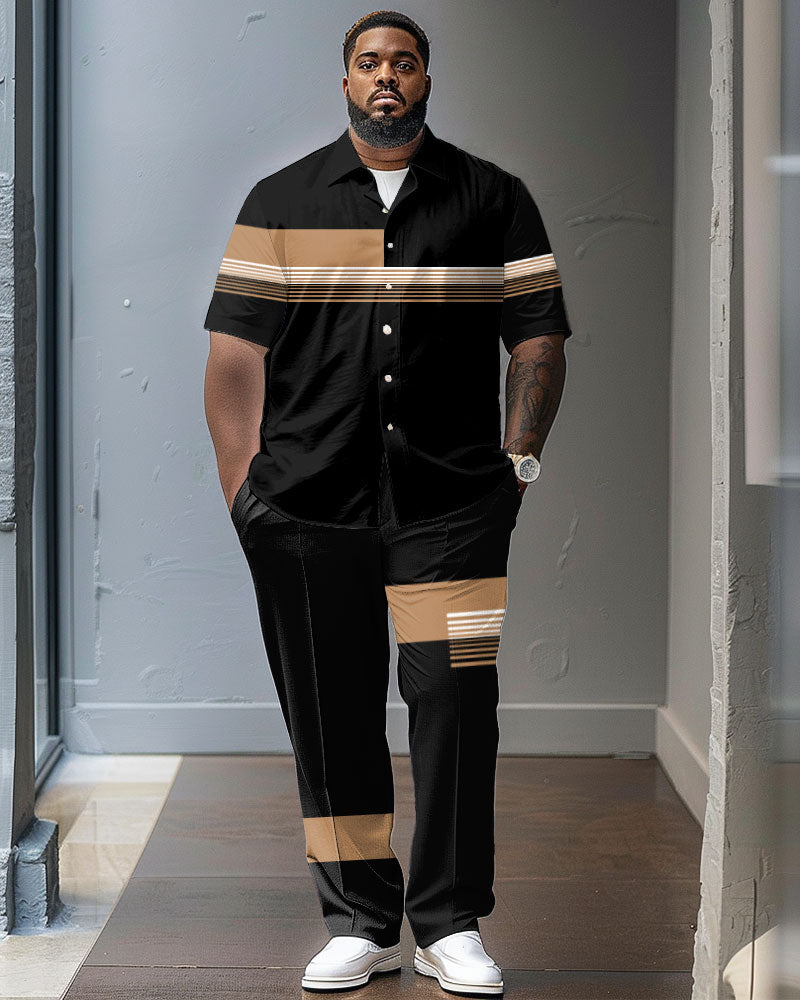 Big & Tall Striped Shirt Pants Set for big men view 1