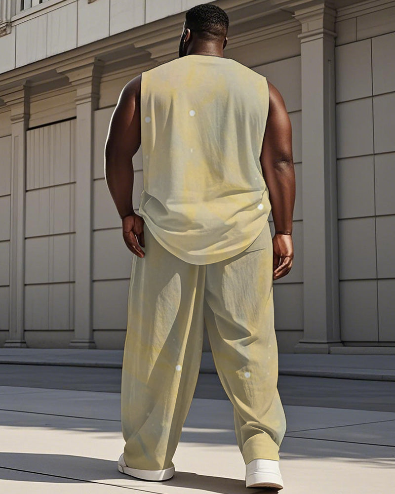 Big & Tall Yellow Geometric Graphic Vest Pants Set for big men view 4
