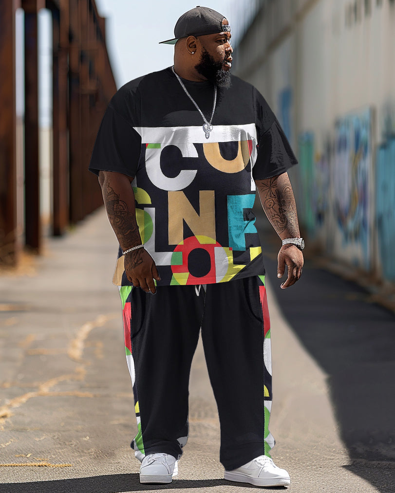 Big & Tall Colorblock Graphic T-Shirt Pants Set for big men view 1