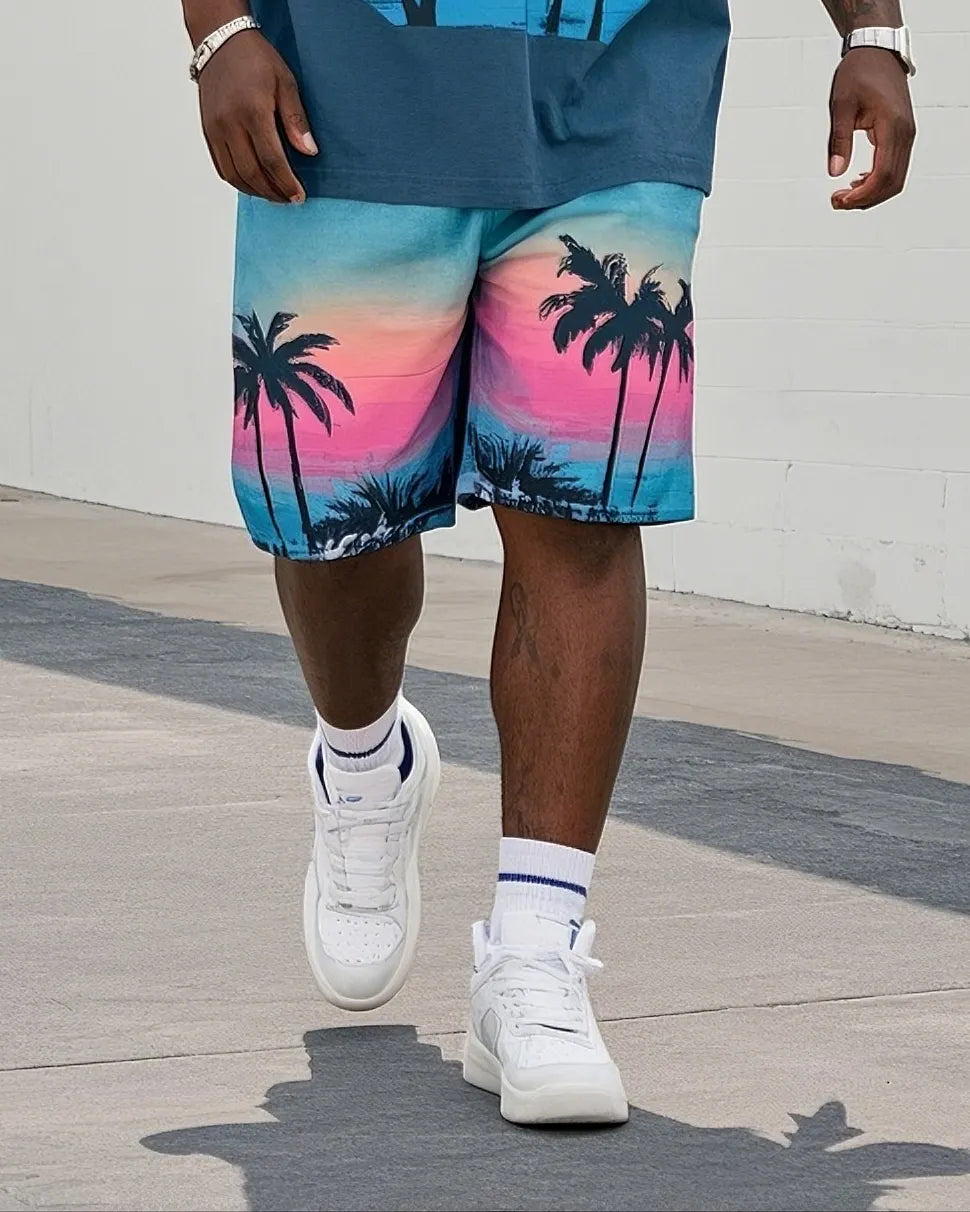 Big & Tall Hawaiian Graphic T-Shirt Shorts Set for big men view 3