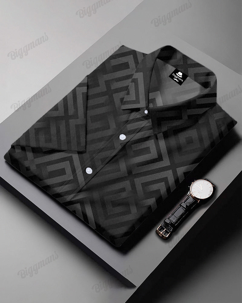 Big & Tall Geometric Business Casual Shirt Pants Set for big men view 2