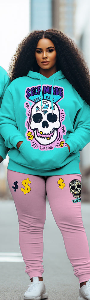 Big & Tall Skull Hoodie Sweatpants Set for big men view 3