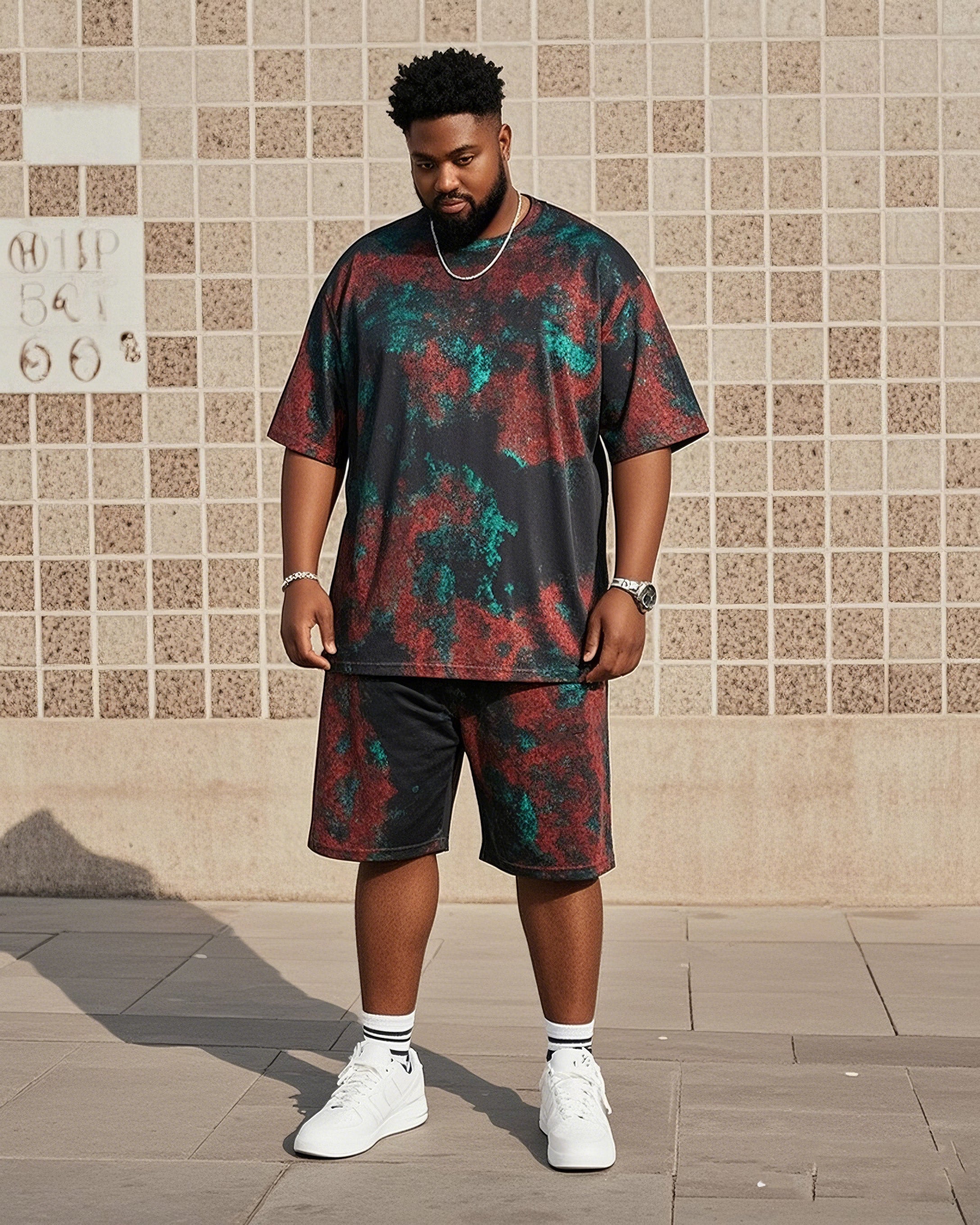Big & Tall Vintage T-Shirt Shorts Set for big men view 1