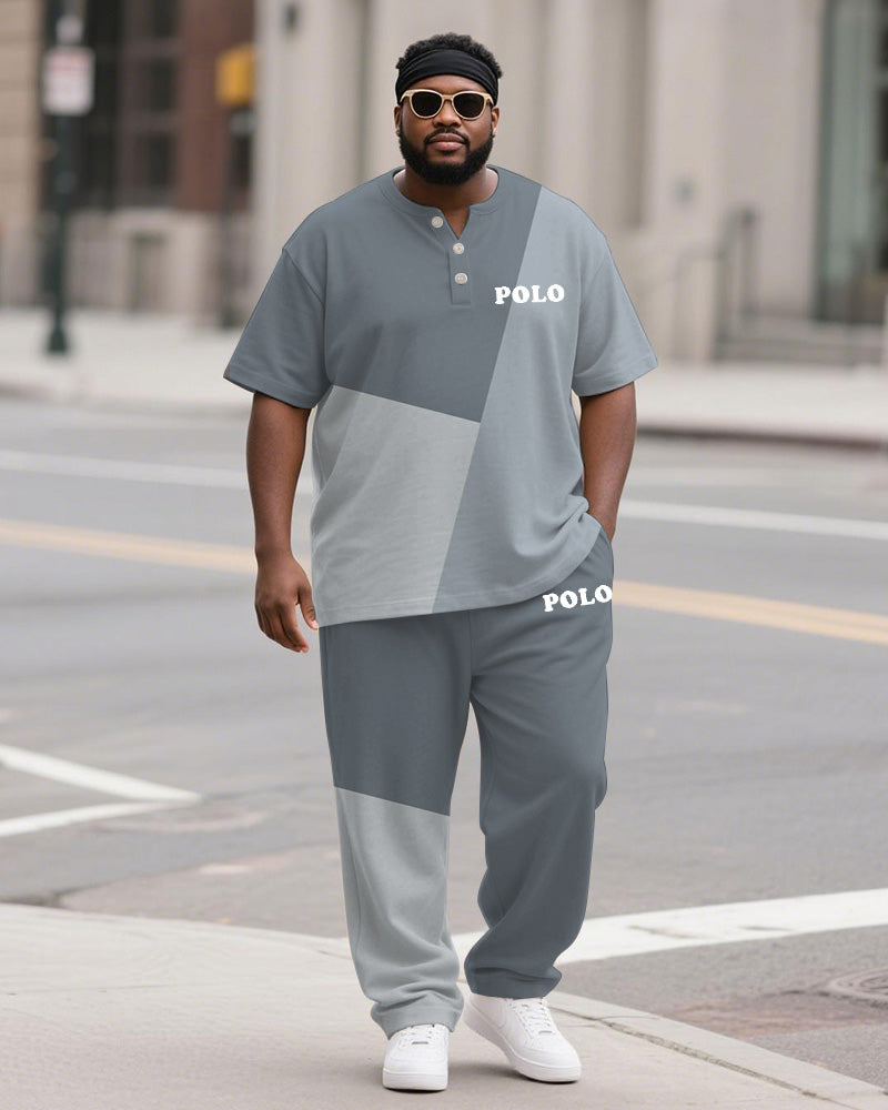 Big & Tall Blue Gray Colorblock T-Shirt Pants Set for big men view 1
