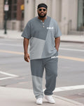Big & Tall Blue Gray Colorblock T-Shirt Pants Set for big men view 1