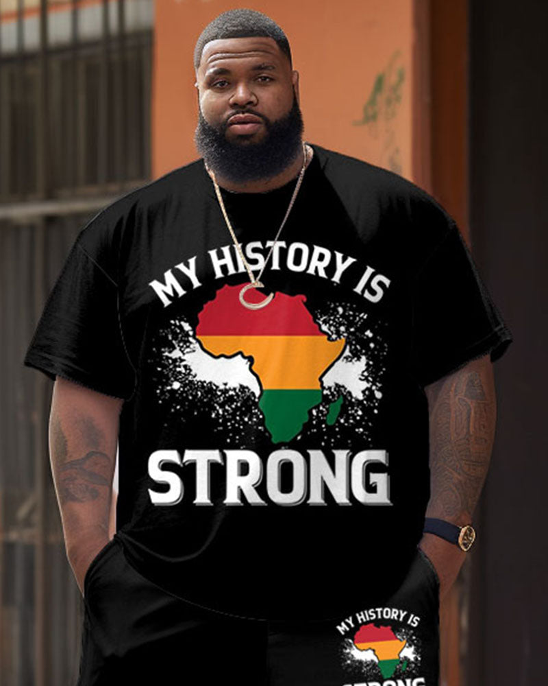 Big & Tall Black Juneteenth T-Shirt Shorts Set for big men view 3