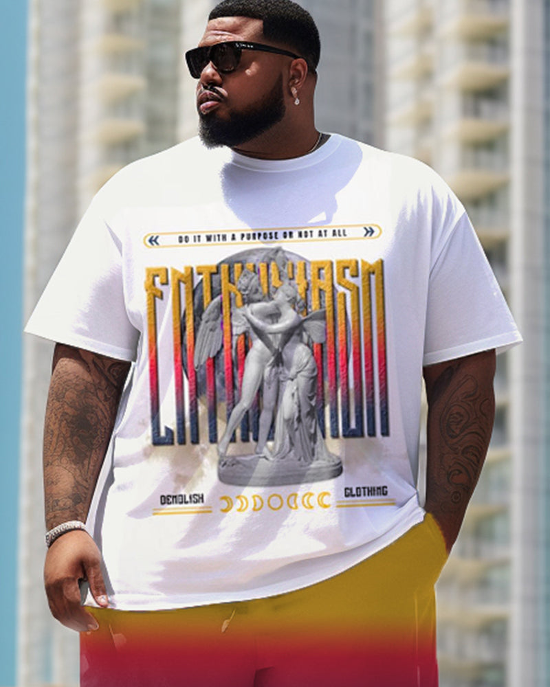 Big & Tall Gradient Graphic Patchwork Two-piece Set for big men view 2