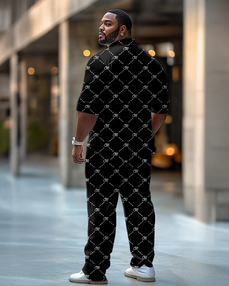 Big & Tall Black Graphic T-Shirt Pants Set for big men view 4