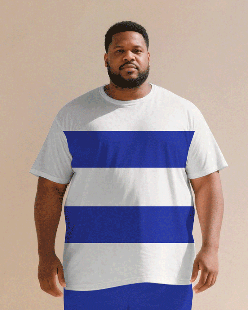 Big & Tall White Blue Juneteenth T-Shirt Shorts Set for big men view 2
