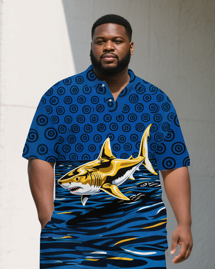 Big & Tall Graffiti Streetwear Polo Shorts Set for big men view 2