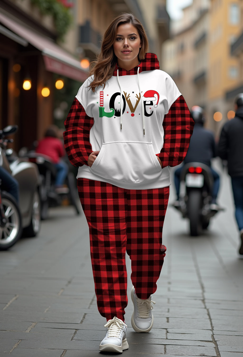 Big & Tall Plaid Hoodie Sweatpants Set for big men view 7