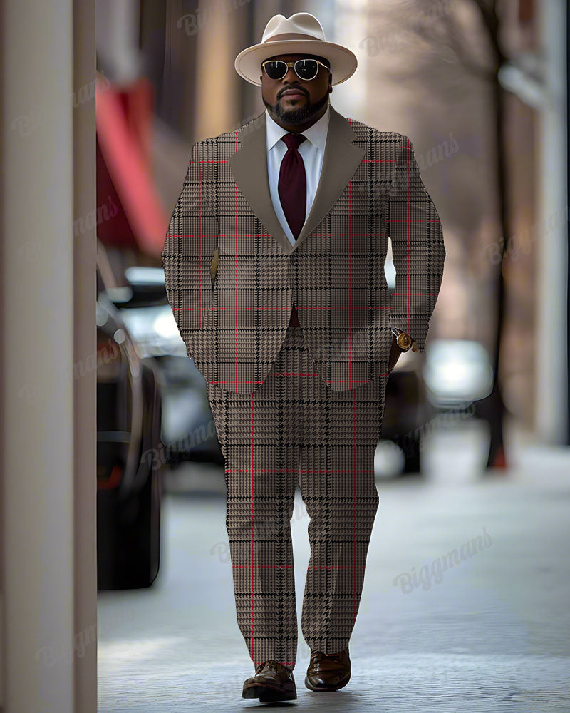 Big & Tall Brown Plaid Graphic Two-piece Set for big men view 1