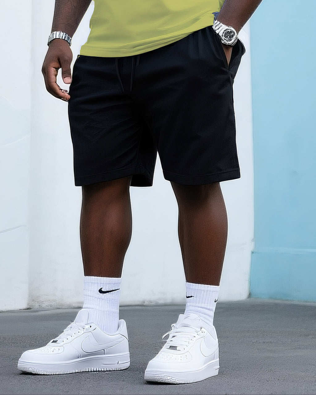 Big & Tall Gradient Streetwear T-Shirt Shorts Set for big men view 3