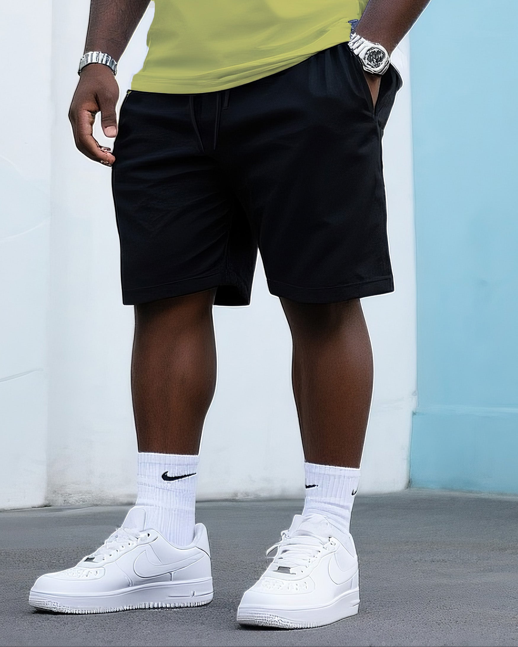 Big & Tall Gradient Streetwear T-Shirt Shorts Set for big men view 3