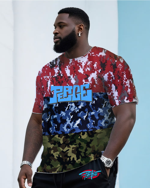 Big & Tall Camouflage Streetwear T-Shirt Shorts Set for big men view 2
